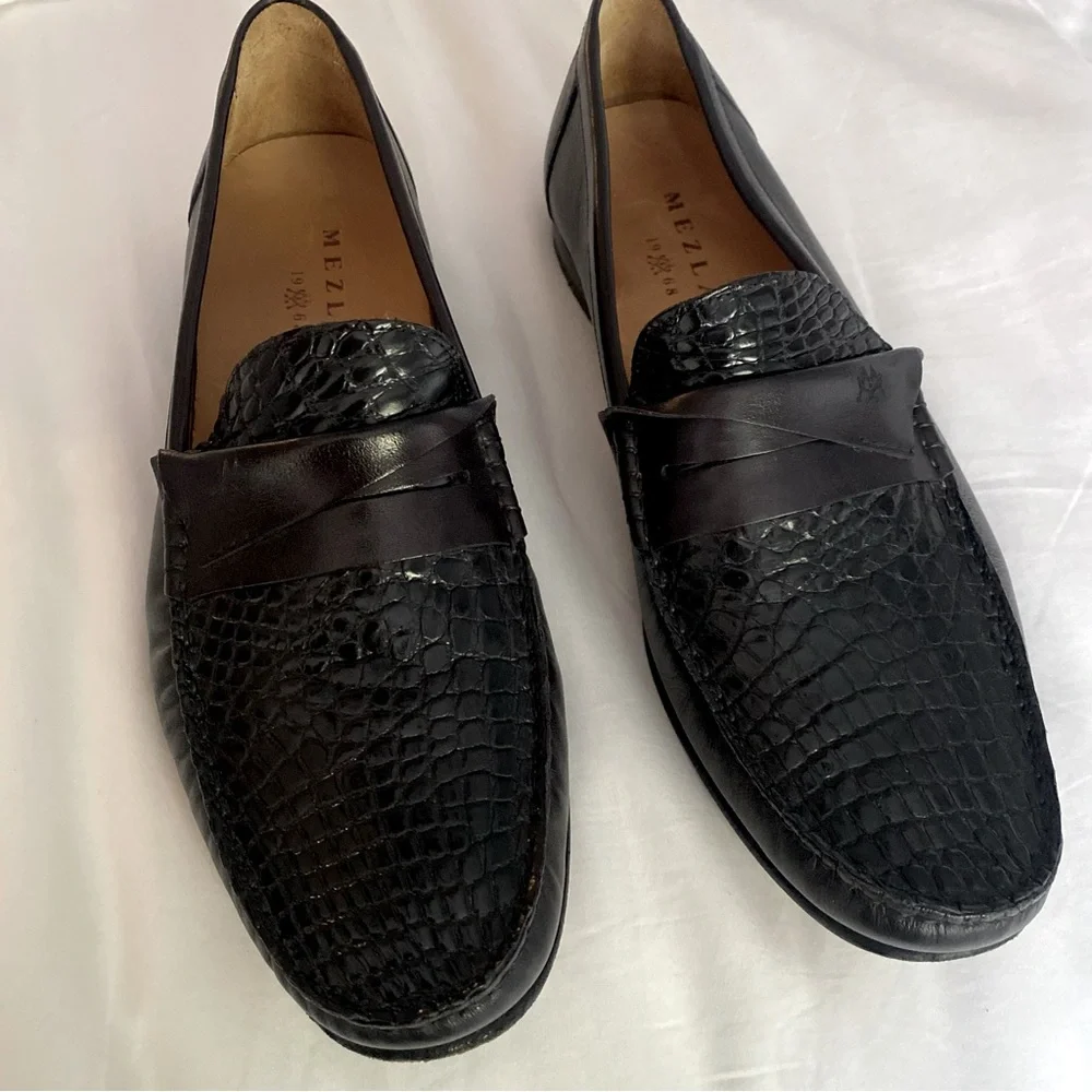 Mezlan Genuine Crocodile Black Leather Loafers Mens Dress Shoe Luxury - Picture 3 of 15